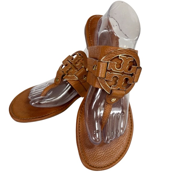 Tory Burch Amanda Flat Thong Tumbled Leather Brown Size 11 - Picture 3 of 15